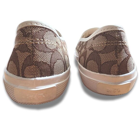 Coach Chrissy Sneakers 9.5 Beige Brown Jacquard Signature C Slip-On Shoes Loafer - Picture 6 of 11